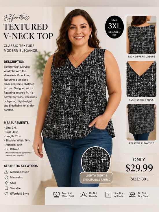 No brand Tops - Women's Black & White V‑Neck Tank Top